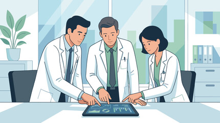 Fototapeta premium Medical professionals reviewing tablet together in clinical office, doctors, tablet, medical, professionals, clinic, healthcare,