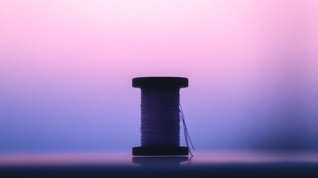 A close-up of a sewing spool with white thread against a dreamy, colorful gradient background. This image captures the essence of crafting and the joy of creating with fabric.