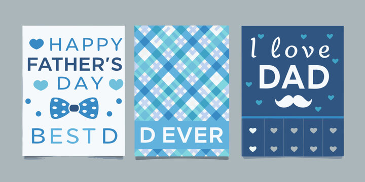 Father s Day card collection blue themed vector illustrations
