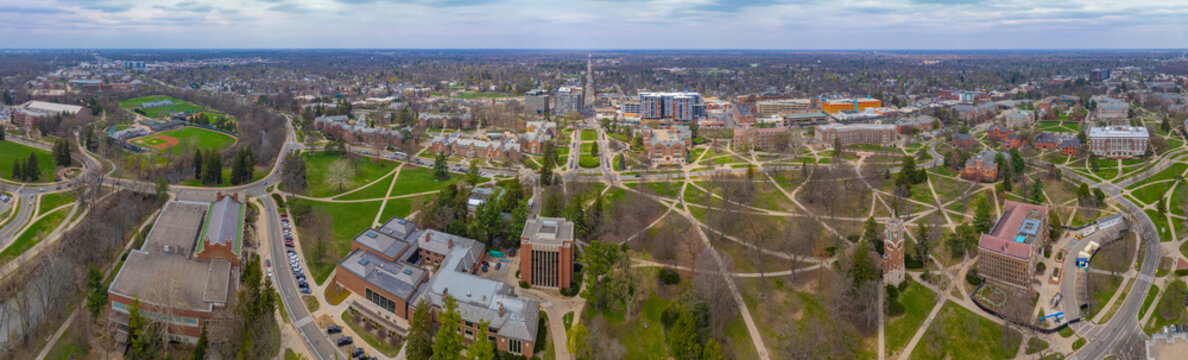 Michigan State University panoramic aerial view in East Lansing, Michigan MI, USA. 