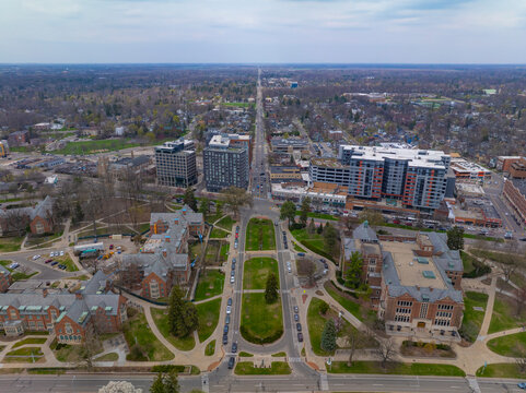 Michigan State University aerial view in East Lansing, Michigan MI, USA. 