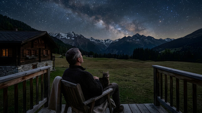 man with its cat on beutiful night