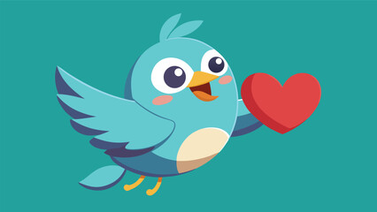 Fototapeta premium Cartoon blue bird holding a heart in its beak, symbolizing love and affection