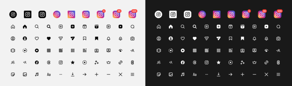 Instagram Updated UI Icons and logo, dark and light theme.