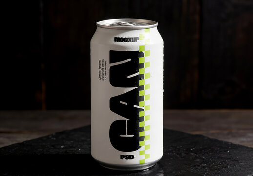 Aluminum Beverage Can Mockup on Stone Surface