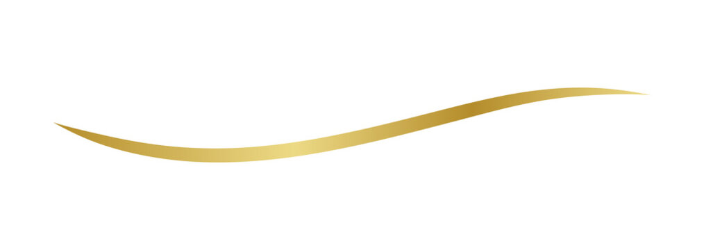 Golden wavy swoosh line. Elegant flowing curve on transparent background