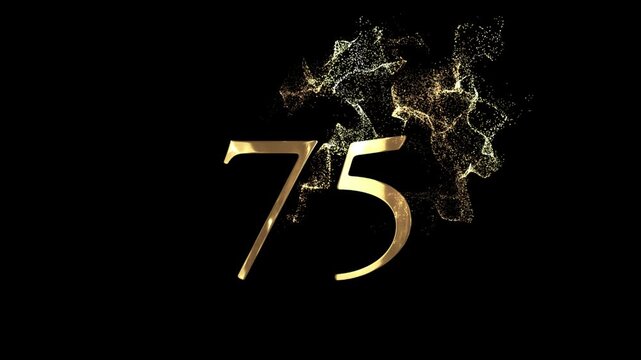 Golden number 75 from particles, numbering, seventy five, golden numbers, alpha channel, numerology, beautiful golden numbers with particles on a transparent background