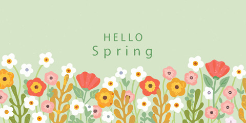 Floral ornament with spring greeting on a light green background © ChandanaRani