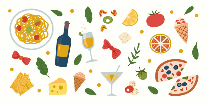 Italian Cuisine Ingredients Illustration Set Flat Vector Design