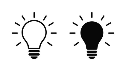 Light Bulb Icons: Simple graphic representations of a light bulb, symbolizing ideas and innovation. technology concept, bright idea, creative thought, innovation icon. © Binoy Vectors