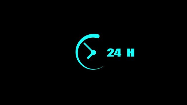 24 hour service delivery time animation icon or symbol with alpha channel video motion graphics.4k video