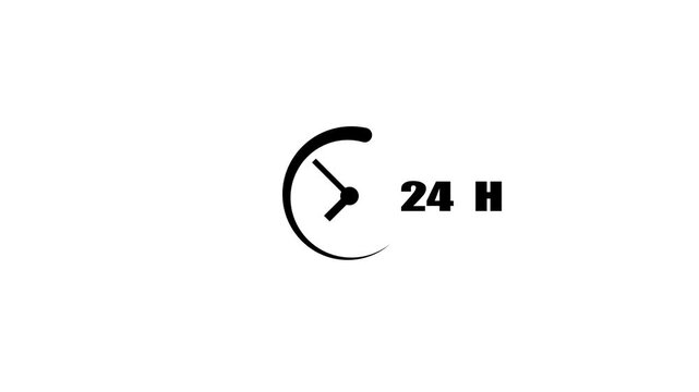 24 hour service delivery time animation icon or symbol with alpha channel video motion graphics.4k video
