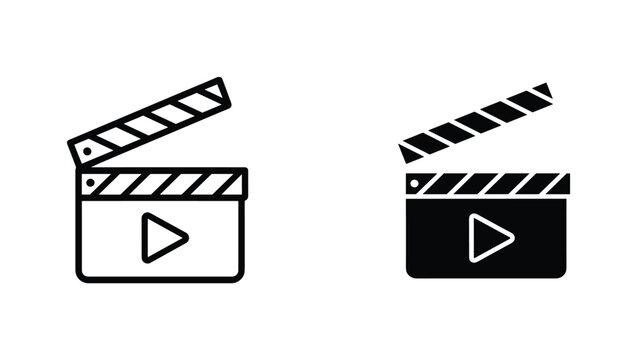 Movie Clapperboard Icon: A clean and modern graphic representation of a movie clapperboard. film production, action cut, cinema icon.