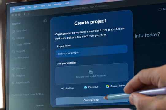 Creating project in Microsoft Copilot AI app