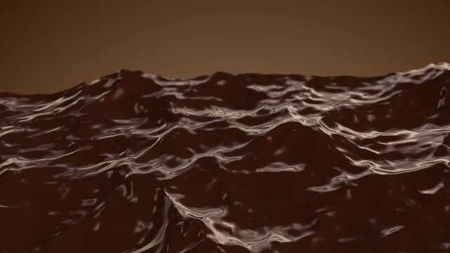 Glossy Liquid Chocolate Waves and Rippling Cocoa Texture

