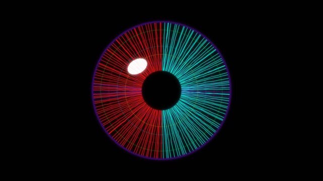 Colorful visual representation of an eye with lines and shapes