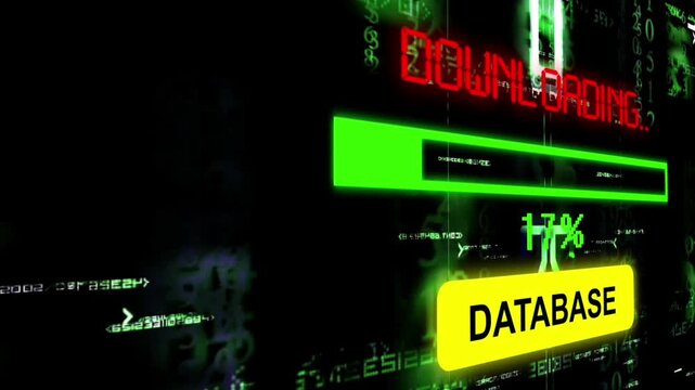 Database Loading Progress Bar with Digital Data Stream Interface