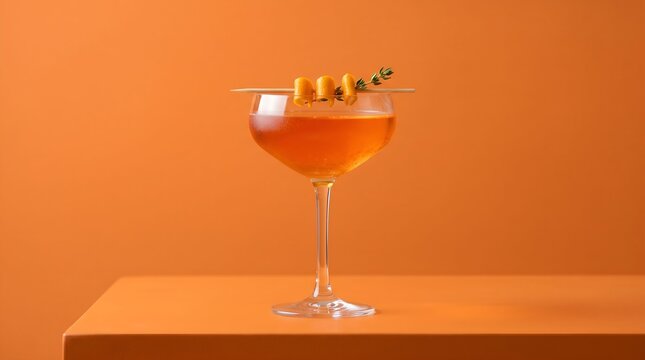Orange cocktail in stemmed glass studio photography with monochromatic backdrop