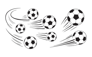 Several soccer balls flying with motion trails on transparent background active game. © Nuruzzaman