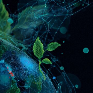 Earth's green renaissance: a visual ode to nature's renewal. Ai dataflow. World environment in bloom: a rich composition of nature's wonders. Virtual connectivity. Cyber intelligence.