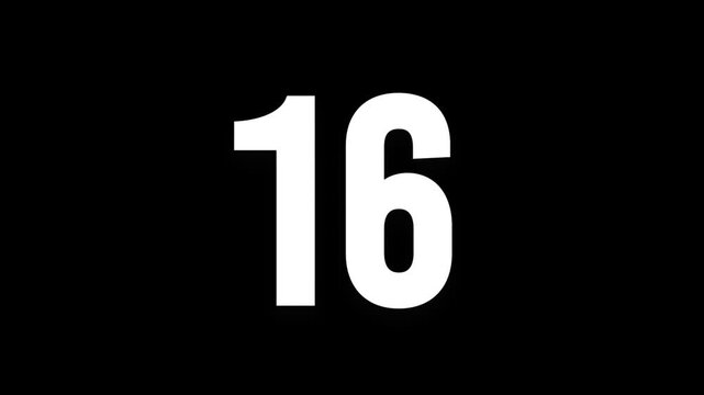 Pixel number 16, number sixteen, alpha channel, alphabet and letters in pixel style with a transparent background