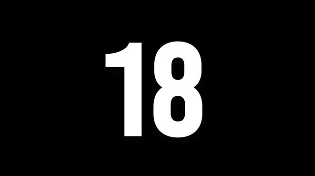Pixel number 18, number eighteen, alpha channel, alphabet and letters in pixel style with a transparent background