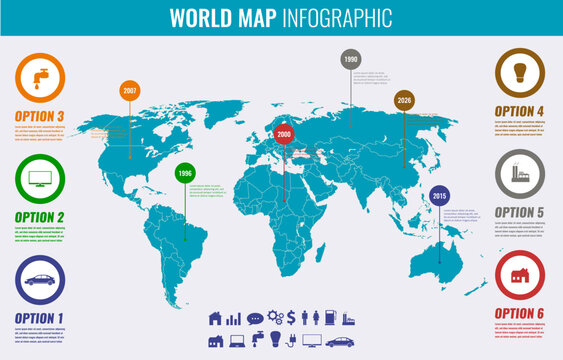 World map with Infographics elements. Vector