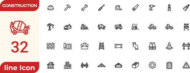 Construction icon set. Editable line icons. Vector illustration.   © JahirulIslam
