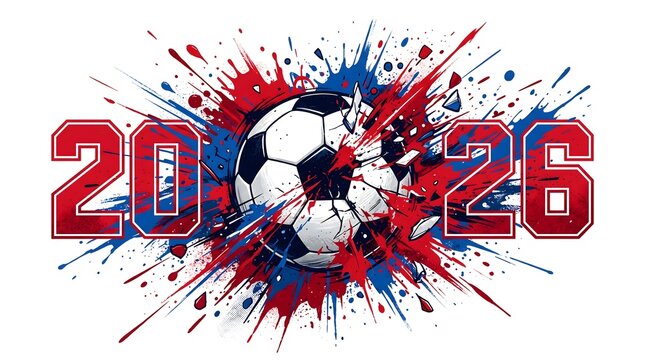 Soccer ball exploding with colorful paint splatter for 2026 World Cup celebration