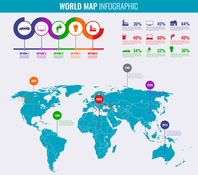 World map with Infographics elements. Vector