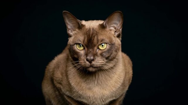 Burmese cat close up isolated on black background