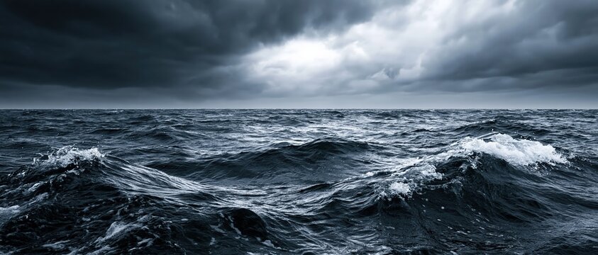 Stormy Sea Horizon Dark Dramatic Waves Heavy Clouds