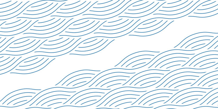Blue water wave line pattern background. Japanese style concept. Vector illustration.