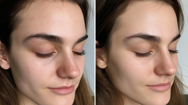 A side profile view captures a woman's delicate facial transformation, illustrating the successful reduction of under-eye puffiness and dark circles after a rejuvenating beauty treatment.