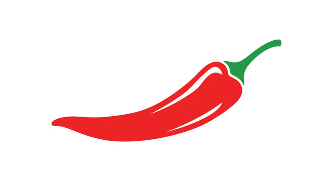 Simple and bold red chili pepper icon with a green stem, symbolizing spice, heat, and flavor for culinary and food industry branding projects.