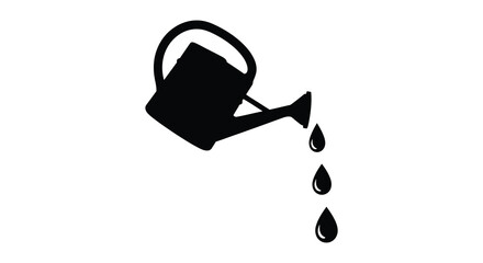 Watering can with falling drops black silhouette on a white background garden tool sprinkler irrigation © Mithon