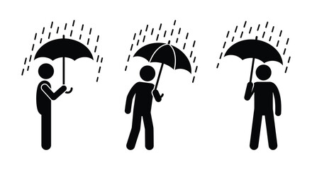 Three People Holding Umbrellas In Rain Black Silhouette umbrella rainy weather precipitation downpour showers person © Mithon