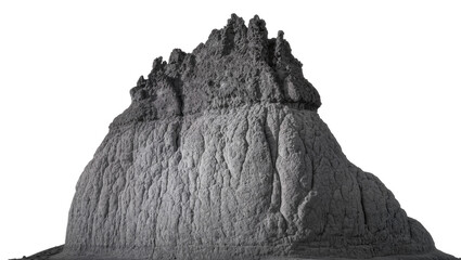 Jagged grey rock formation with textured base, isolated on transparent background © Adrian