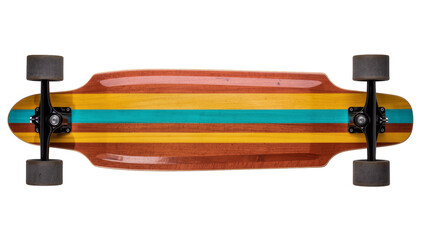 Wooden longboard skateboard with colorful stripes, isolated on transparent background © Adrian