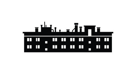 Obraz premium Urban building facade with chimneys and windows black silhouette architecture cityscape townhouse residential housing structure