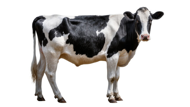 Black and white Holstein cow standing, isolated on transparent background