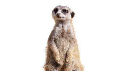 Alert meerkat standing upright looking curiously, isolated on transparent background © Adrian