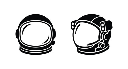 Two astronaut helmet silhouettes in black and white a graphic representation of space exploration cosmonaut © Mithon