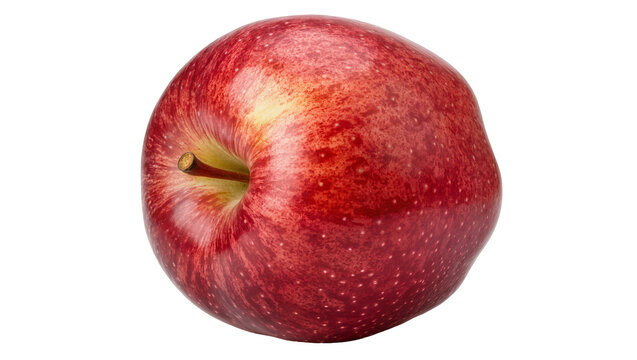 Ripe red apple with stem, isolated on transparent background