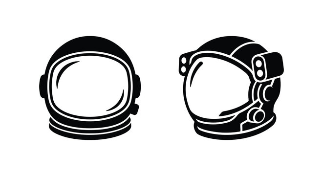 Two astronaut helmet silhouettes in black and white a graphic representation of space exploration cosmonaut