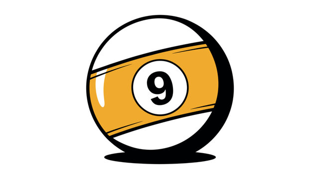 Classic yellow and white billiards ball featuring the number nine displayed in a bold black font with thick outline strokes in a clean flat vector art style on white background.