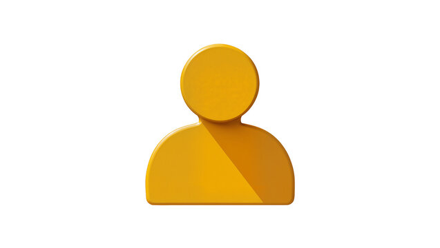 Golden 3D person icon with shadow, isolated on transparent background