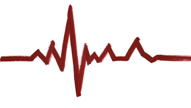 Red electrocardiogram line representing heartbeat, isolated on transparent background