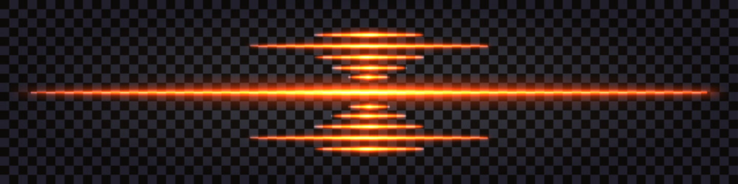 Fiery red hot glowing lines, design for border, separator, divider, web elements. Shiny neon light effect, thunder bolt, retro futuristic. Vector isolated on dark background