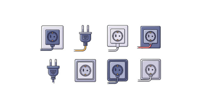 Electrical outlets and plugs colorful vector illustration on a white background for power supply concepts outlet socket wall